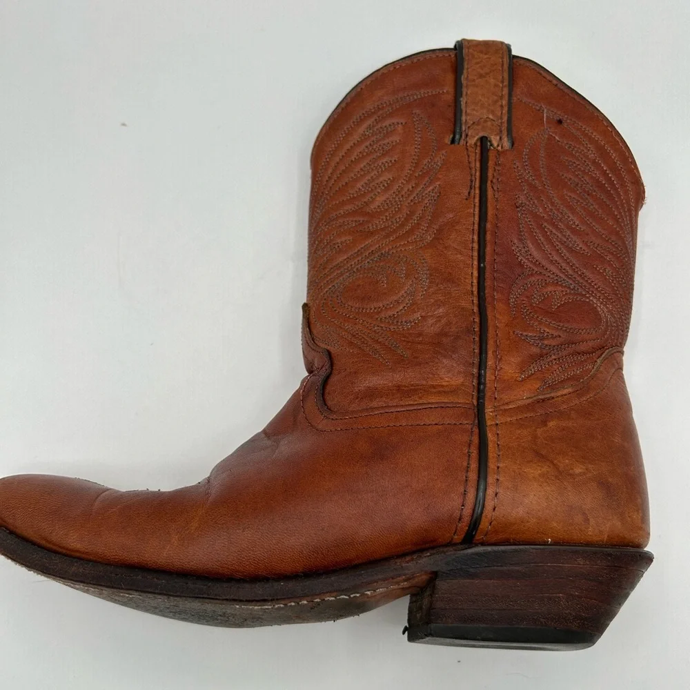 Vintage CODE WEST Tan Leather Cowboy Boots Midi Western BOHO Women’s SZ 7 - Picture 7 of 10